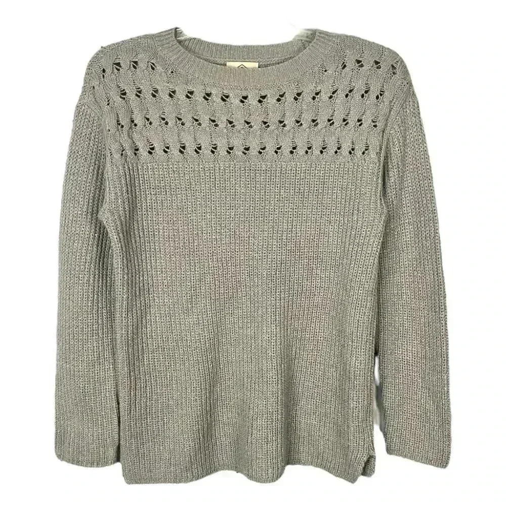 St.John’s Bay Gray & Silver Shimmer Metallic Pullover Crewneck Sweater